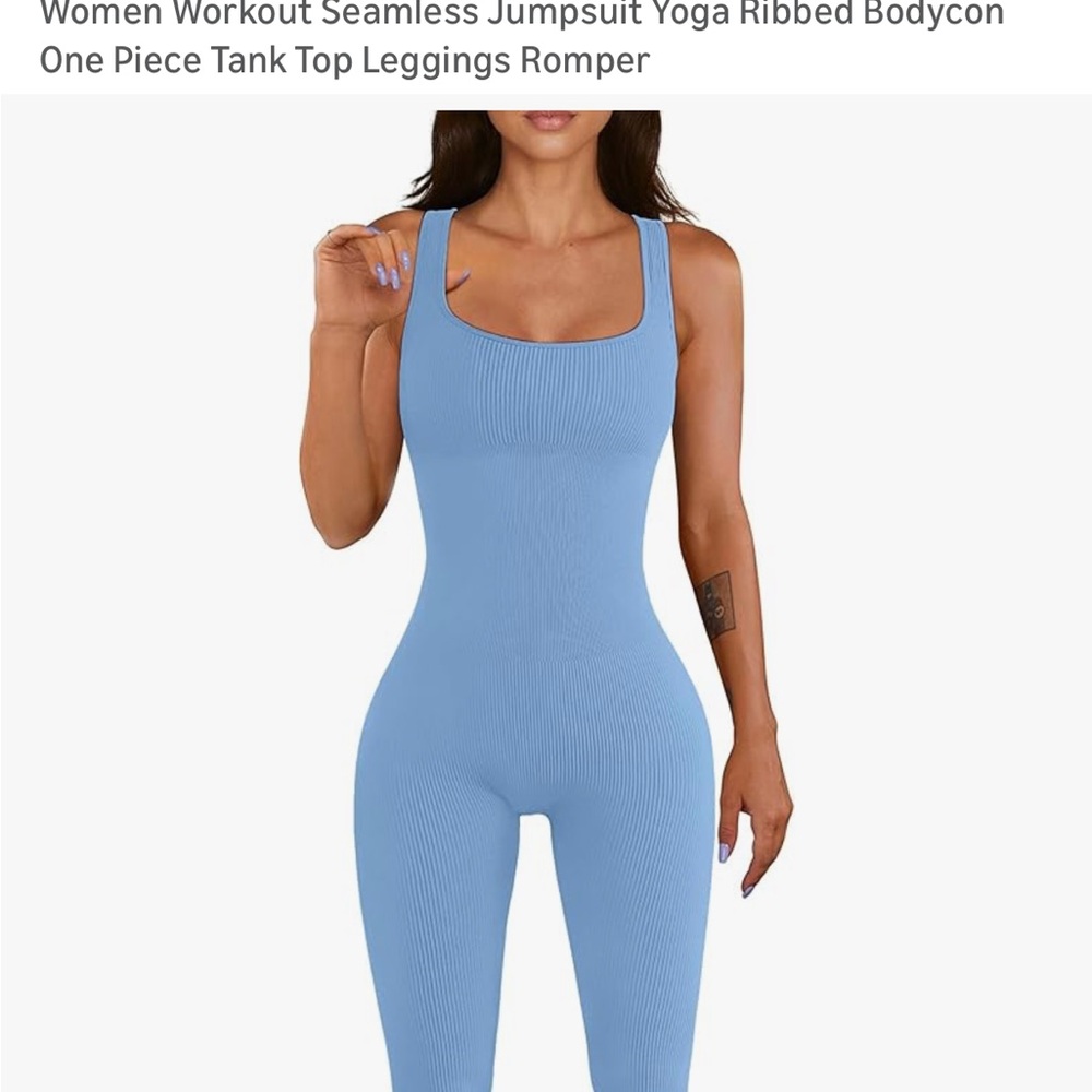 Blue Ribbed Jumpsuit Yoga Romper